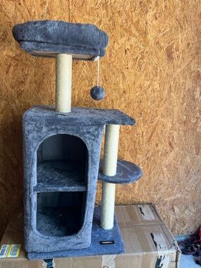 Gray Cat Tree Condo with Perch & Toy